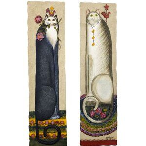 E. Smithson Cat Wall Art Plaque Set - Whimsical Feline Decor With Stars & Flower